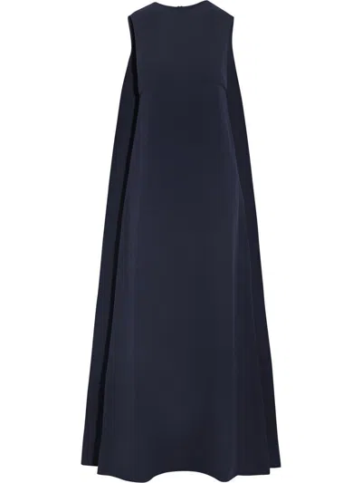 Pre-owned Valentino Midnight Blue Silk Cady Evening Cape Gown Dress 4