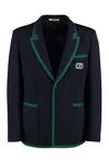 Valentino Tailored Cotton Blend Blazer With Back Slit And Sharp Lapels In Blue