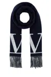 Valentino Midnight Wool Blend Scarf In Navy Blue