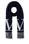Valentino Midnight Wool Blend Scarf In Navybianco