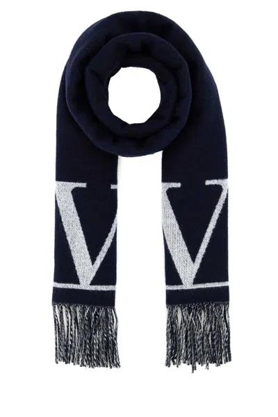 VALENTINO MIDNIGHT BLUE WOOL BLEND SCARF