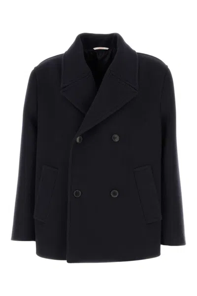 Valentino Garavani Midnight Blue Wool Coat In Black