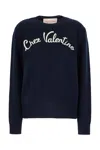 Valentino Logo-embroidered Wool Sweater In Indaco