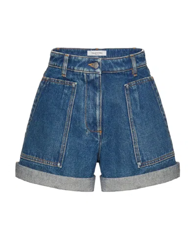 Valentino Mid-rise Denim Shorts In Blue