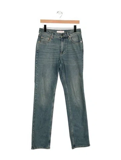 Pre-owned Valentino Mid-rise Straight Leg Jeans In Blue