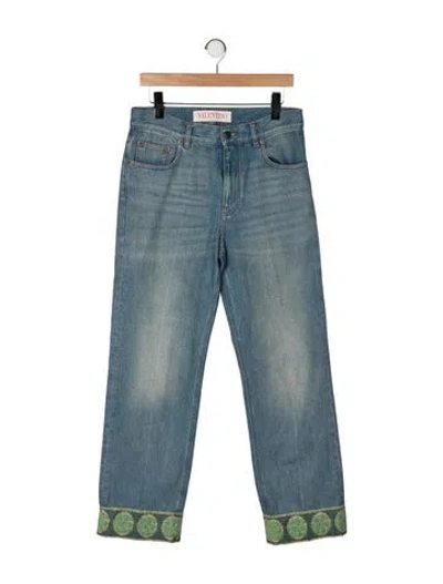 Pre-owned Valentino Mid-rise Straight Leg Jeans In Blue