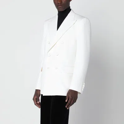 Valentino Milk-colored Double-breasted Jacket In Wool In White