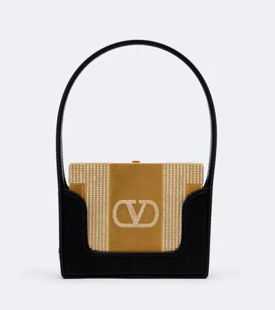 Valentino Garavani Minaumorphe Swarovski-embellished Satin Clutch In Black