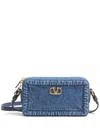 Shop Valentino Mini Alltime Denim Shoulder Bag In Blue