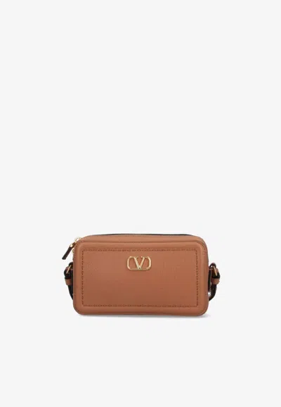 Valentino Garavani Mini Alltime Grained Leather Shoulder Bag In Almond