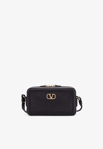 Valentino Garavani Mini Alltime Grained Leather Shoulder Bag In Black