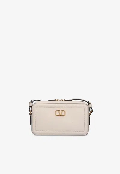 Valentino Garavani Mini Alltime Grained Leather Shoulder Bag In Ivory