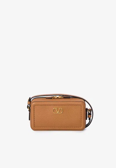 Valentino Garavani Mini Alltime Leather Crossbody Bag In Almond