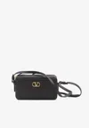 Valentino Mini Alltime Leather Crossbody Bag In Black