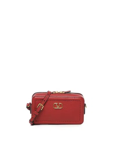 Valentino Garavani Alltime Leather Shoulder Bag With Vlogo Signature Detail In Red