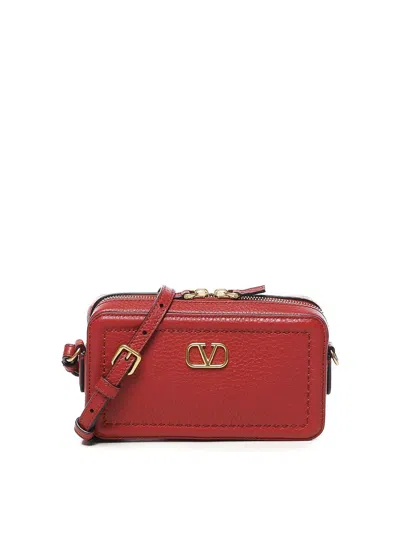 Valentino Garavani Mini Alltime Shoulder Bag In Grained Calfskin In Red