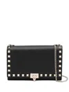 Valentino Pouch With Rockstud Chain In Grained Calfskin In Black