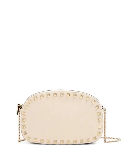 Valentino Garavani Rockstud Leather Crossbody Bag In Neutral