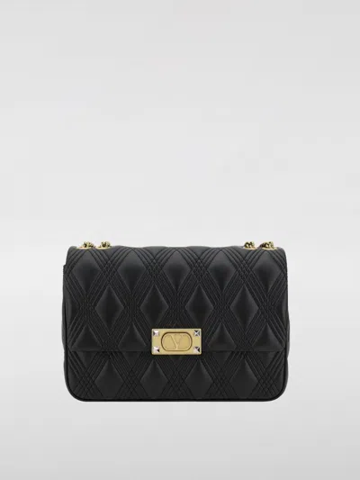 Valentino Garavani Borsa A Spalla Trapuntata Nera Con Catena Dorata In Black
