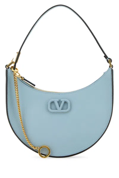 Valentino Garavani Woman Light Blue Leather Vlogo Shoulder Bag