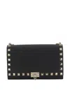 Valentino Mini Black Leather Bag With Golden Metal Studs In Black