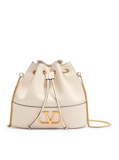 Valentino Garavani Mini Bucket Bag With Vlogo Signature Chain In Nappa In Neutral