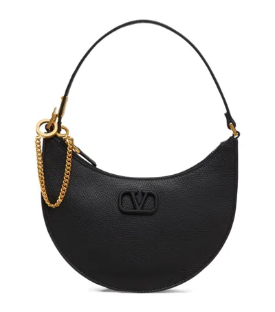 Valentino Garavani Valentino Half-moon Leather Shoulder Bag With Chain Strap In Black