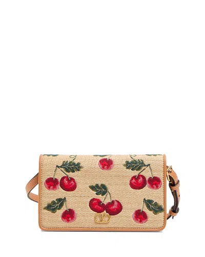 Valentino Garavani Mini Cherryfic Vlogo Jacquard Raffia Bag In Multi