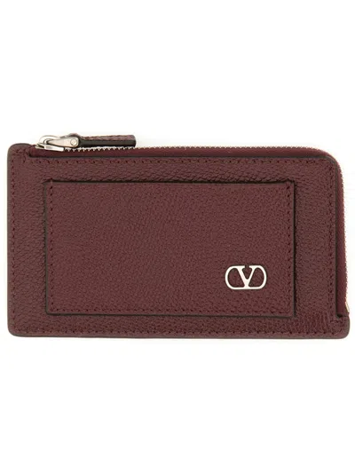 Valentino Garavani Mini Coin Purse With Signature Design In Bordeaux