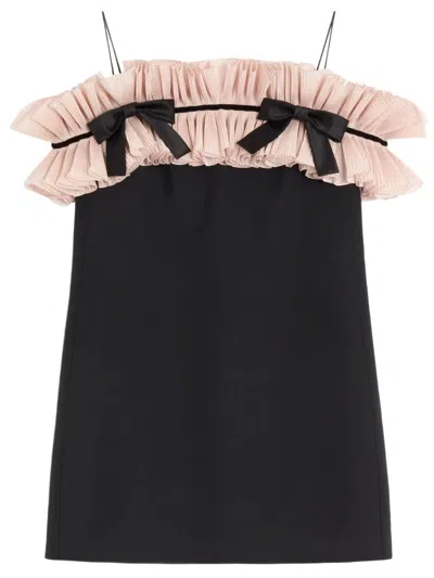 Valentino Mini Couture Wool And Silk Crepe Dress With Ruffle Detail In Black