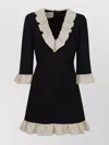 Valentino Womens Navy Betulla Ruffled V-neck Wool And Silk Midi Dress In Black