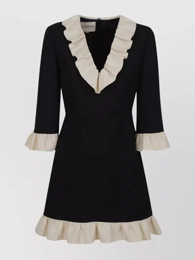Valentino Mini Crepe Couture Dress With Ruffled Trim In Black