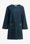 Valentino Vlogo Signature Mini Dress With V-neck And Pockets In Blue