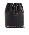 Valentino Borsa Mini In Pelle Nera Con Rivetti Piramidali E Chiusura A Cordoncino In Black