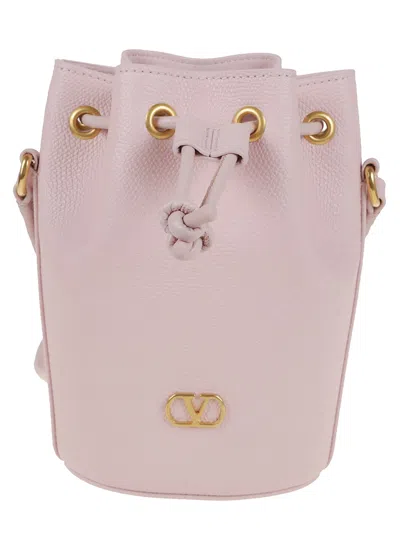 Valentino Garavani Bucket Bag With Gold-tone Hardware And Textured Finish In Nude