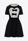 Valentino Double-bow Mini Dress In Wool In Black