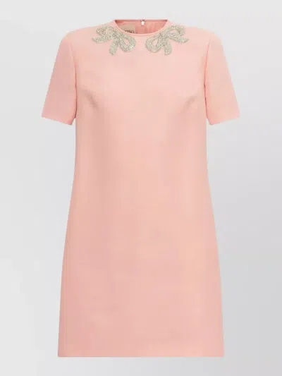 Valentino Mini Dress Fitted Silhouette Embellished Neckline In Pink