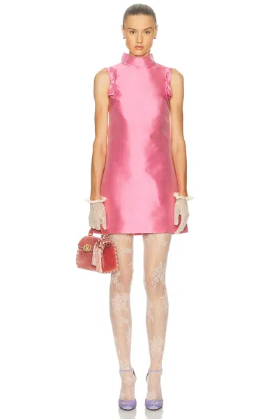 Valentino Bow-detailed Silk-twill Mini Dress In Pink