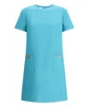 Valentino V-logo Pocket Short-sleeve Crepe Mini Dress In Lightblue