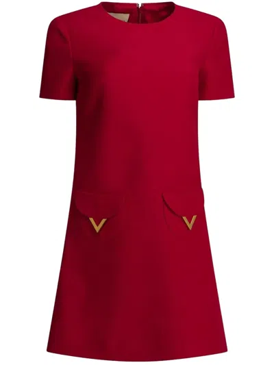 Valentino Womens Paris Pocket-front Short-sleeve Wool-blend Midi Dress In Red