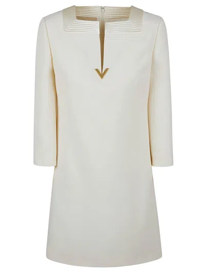 Valentino Mini Dress Crepe Couture V Neckline In White