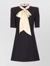 Valentino Womens Nero Champagne Bow-embellishment Short-sleeves Wool And Silk Mini Dress In Multi