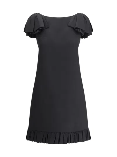 Valentino Ruffle Sleeve Wool Mini Dress In Black