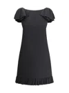 Valentino Ruffle Sleeve Wool Mini Dress In Nero