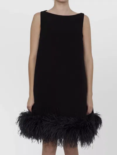 VALENTINO MINI DRESS WITH FEATHER HEM AND BOW