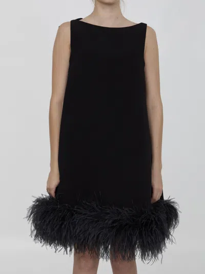 Valentino Crepe Mini Dress W/feathers In Multi
