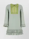 Valentino Lace Bead Sequined Bow Ruffled Hem Mini Dress