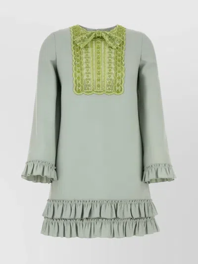 VALENTINO MINI DRESS WITH RUFFLED HEM AND LACE DETAIL