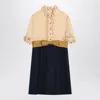 Valentino Womens Provence Blue Betulla Frilled Contrast-texture Silk Mini Dress