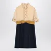 Valentino Womens Provence Blue Betulla Frilled Contrast-texture Silk Mini Dress